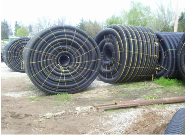 100 ft rolls of 6" nn-perforated plastic drain pipe at MCCorkels in Columbia Iowa for 99 cents a foot.